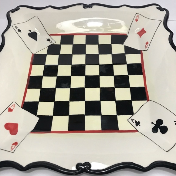 Young's Heartfelt Kitchen Creations Ceramic 11.5” Plate Chess board Cards Black - Picture 3 of 13